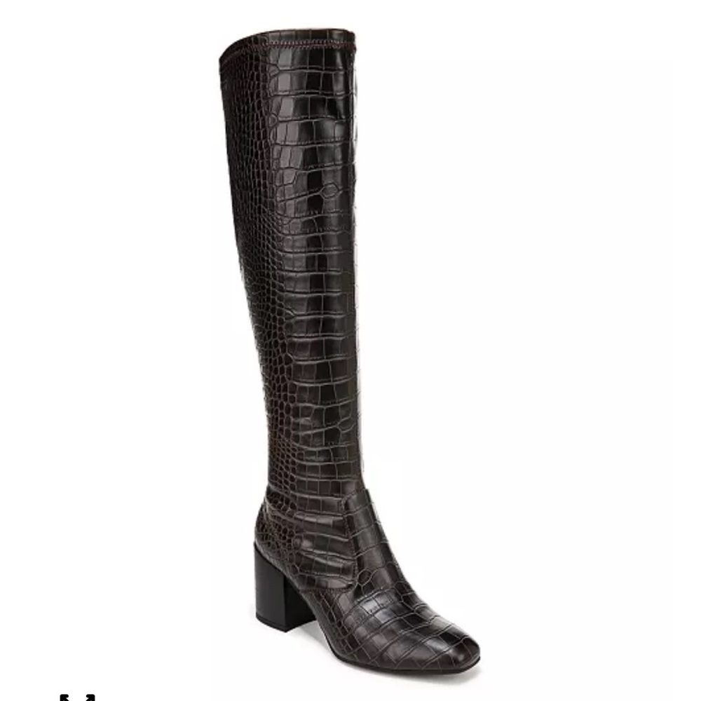 Franco Sarto Dark Brown Croc-Embossed Knee High Boots
